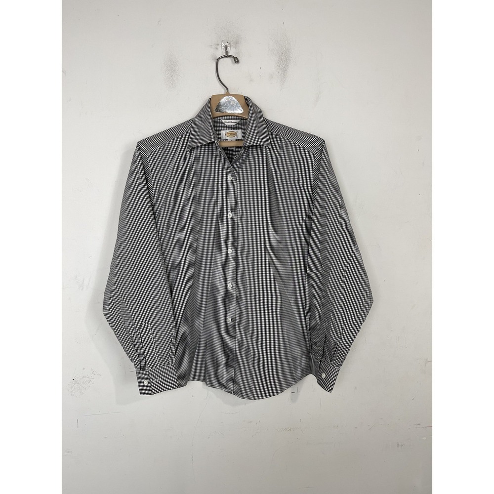 Talbots Womens Shirt‎ 10 Black White Gingham Holiday Wrinkle Resistant Button Up